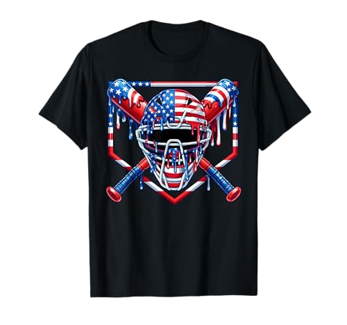 Baseball Catcher Drip American Flag Ice Cream 4th of July T-Shirt