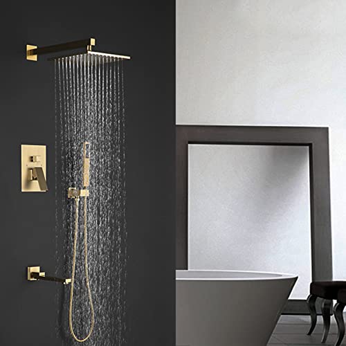 Ensemble de douche or brossé mural anti-calcaire avec mitigeur triple fonction - 3