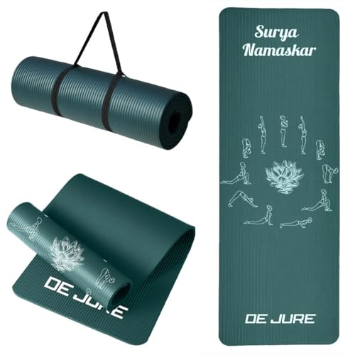 Image of De Jure Fitness Yoga Mat for Women and Men, 10mm Extra Thick Non-Slip NBR Exercise Mat for Yoga, Pilates, Gym & Floor Workouts - with Carry Strap