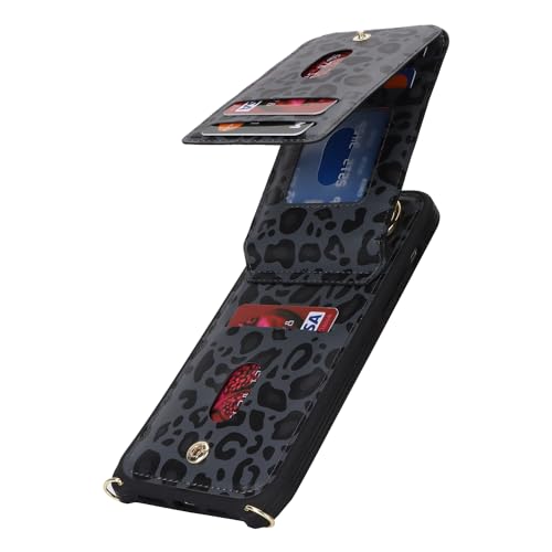 DEYHU for iPhone 14 pro max Case with Card Holder for Women, for iPhone 14 pro max Phone Case Wallet with Strap Credit Card Slots Crossbody with Kickstand Zipper Case - Black Leopard by DEYHU - Image 5