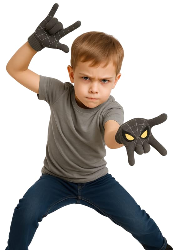 VINSON Kids Riding Gloves, Red Hero Cartoon Print Outdoor Thermal Anti-Slip Palm Design, for (7-8 Years) (Grey) - Image 3 thumbnail