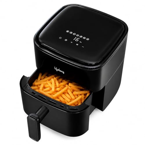 Lifelong 4.2 Litre Digital Air Fryer | Touch Control, 7 Preset Menu, Detachable Handle, Non-Stick Basket, Rapid Air Technology | Oil-Free Cooking for Grilling, Roasting & Baking | Energy Efficient