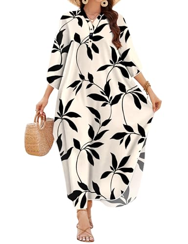 MAKABO Kaftan Dresses for Women Caftans Moo Moos V Neck Beach Swimsuit Cover Up Boho Hawaii Maxi Dress