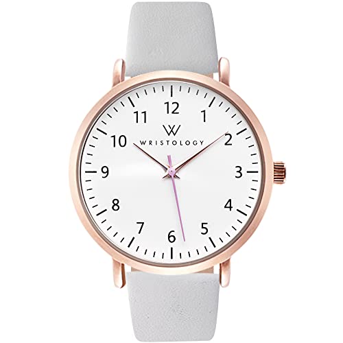 Numbers Womens Nurse Watch Leather Strap in Rose Gold - Interchangeable White Genuine Leather Band Watch - Large Easy Read Analog Watch for Women, Men, Nurses, Teachers - WRISTOLOGY OC085
