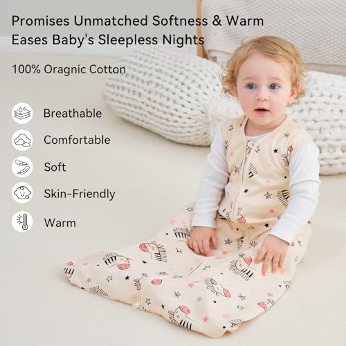 Image of Baby Sleep Sack 0-6 Months 3 Pack 100% Cotton Lightweight 0.5 TOG Wearable Blanket Baby Sleep Bag with 2-Way Zipper for Newborn Infant Pink Apricot Gray Zebra