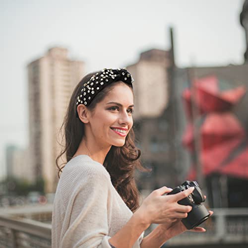 Etercycle Rhinestone Headband, Black Top Knotted Headbands For Women, Fashion Wide Head Band Luxury Sparkly Crystal Jeweled Embellished Hair Accessories #TOP5