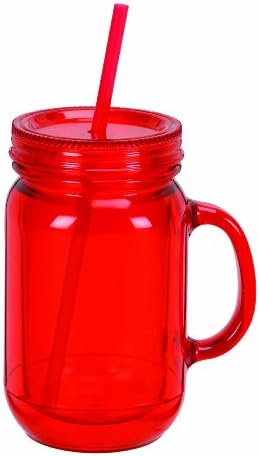 Double Wall Insulated Mason Jar Travel Mug with Matching Straw and Lid Included 2 Set Package (20oz, Red)