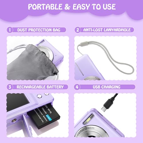 Cámara digital HD 1080P 44MP con tarjeta SD 32GB Violeta - Fernando Cortés