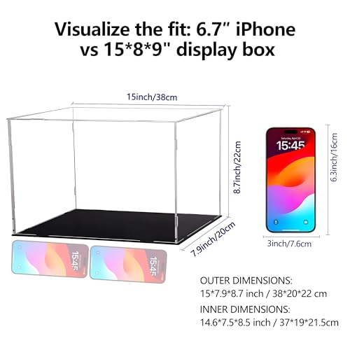 Evron Display Case for Collectibles Assemble Clear Acrylic Box Alternative Glass Case for Display Action Figures Home Storage & Organizing Toys (15x8x9in; 38x20x22 cm) - Thumbnail 2