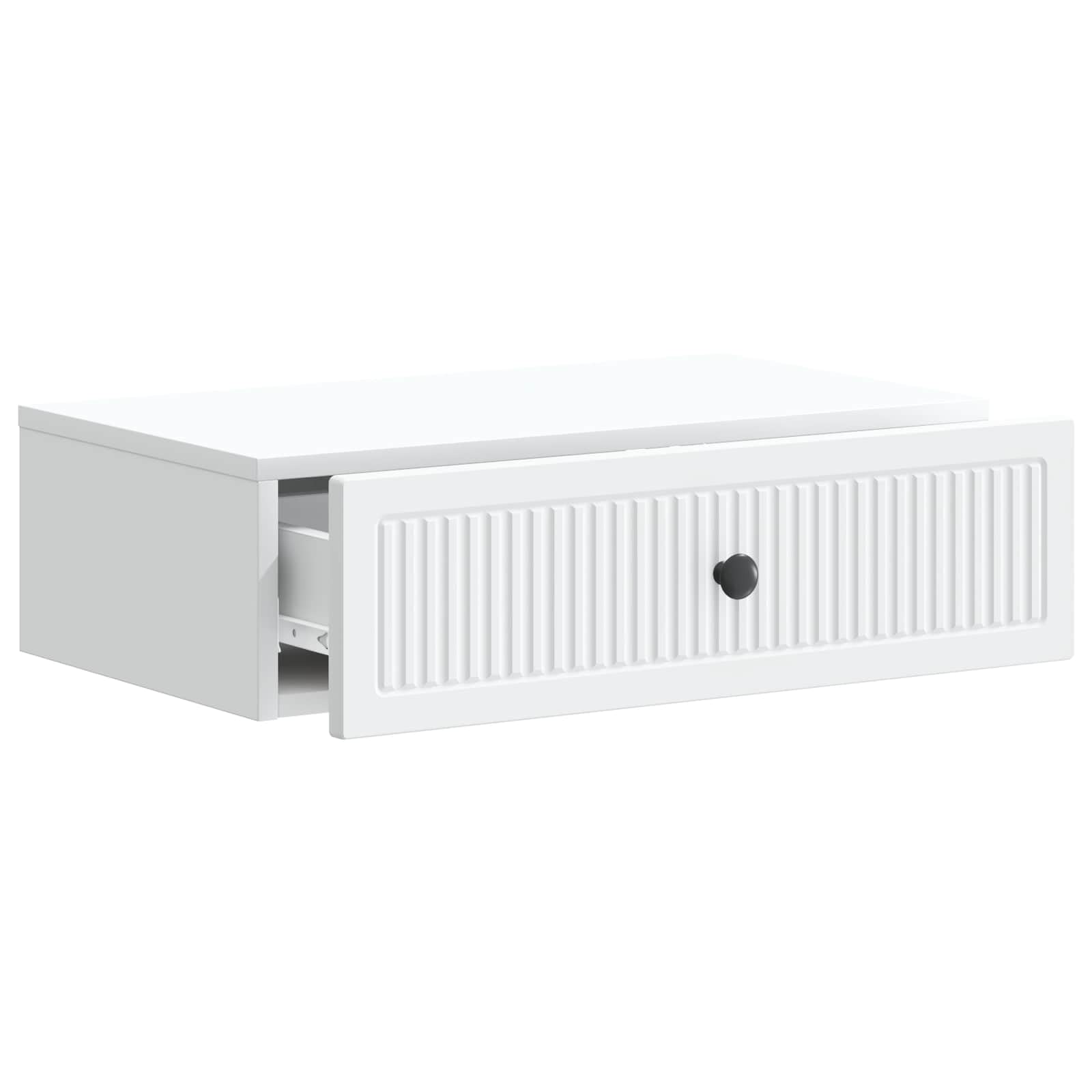 Tavolino da parete bianco in legno 59 x 34,5 x 17 cm con cassetto, spazio e ripiano per soggiorno, ufficio, corridoio, credenza versatile salvaspazio e organizer
