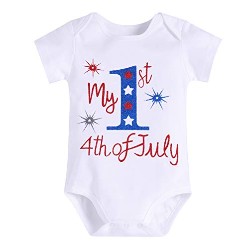 Iwemek My 1St 4Th Of July Baby Girls Outfit Short Sleeve Romper Bodysuit Shiny Star Tutu Skirt Set Sequin Bowknot Headband Stripes Leg Warmers Independence Day 4Pcs Clothes Set White July 0-3 Months #TOP2