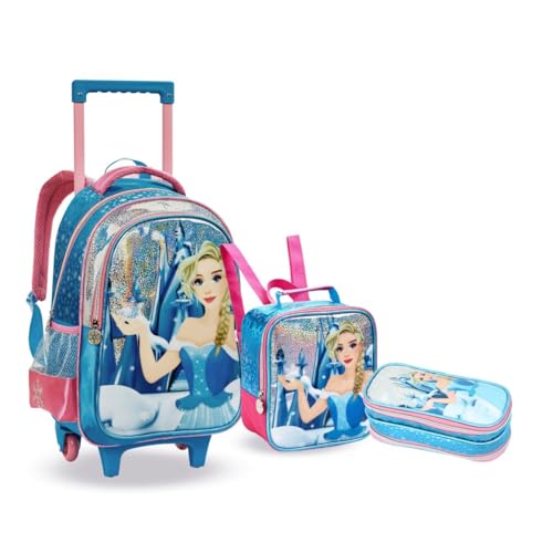 Kit Mochila Rodinha Princesa Do Gelo Neve Infantil Menina