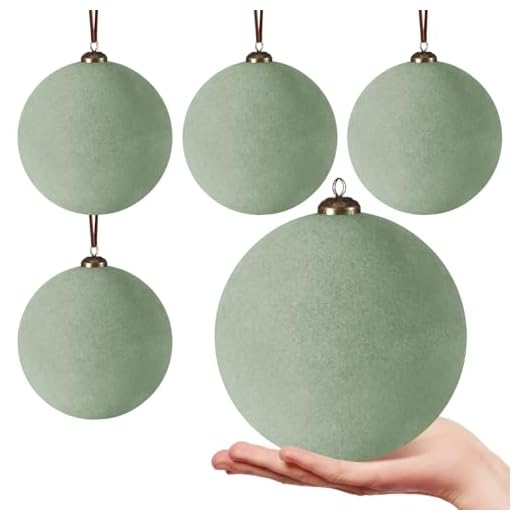 PullCrease 4 Pcs Large Velvet Christmas Balls 6 Inch Christmas Tree Decorations Xmas Ornaments Balls for Family Holiday Wedding Party Xmas Tree Hanging Decoration (Sage Green)