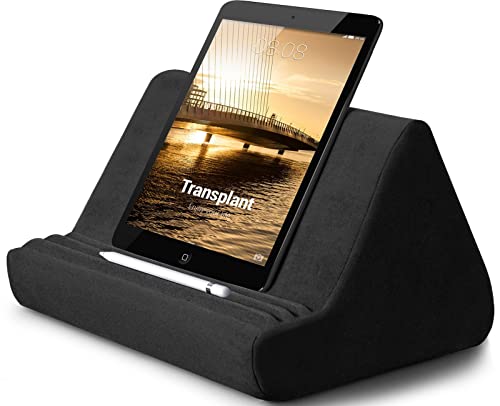 Transplant Morbido Supporto per Tablet con Tasca, Angolo di Visualizzazione Regolabile 3, Supporto Pigro per Divano, Compatibile con IPad Tablet, Smartphone, Libri e Riviste (Nero