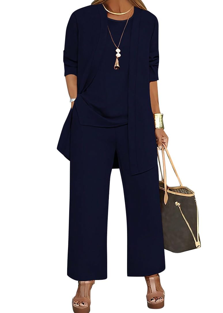 Generisch Traje de pantalón para mujer, festivo, elegante, juego de 3 piezas, tallas grandes, trajes de pantalón, traje de noche para mujer