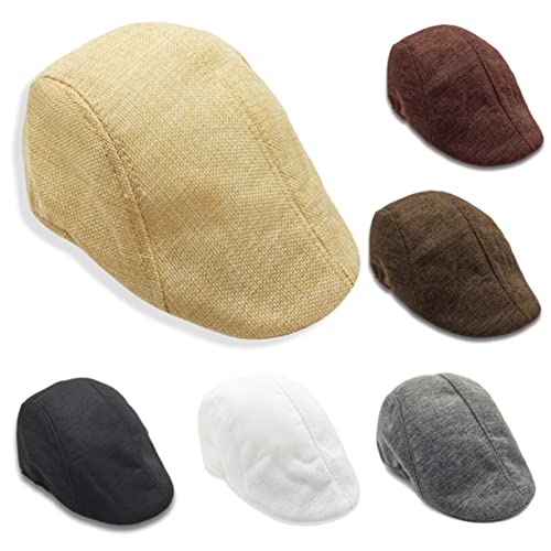 Homoyoyo Men's Women's Flax Beret Cap Newsboy Style Lightweight Sunscreen Driving Hat British Peaked Hat for Weather Occasions Beige