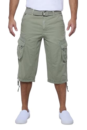X RAY Men's Belted Long Cargo Shorts for Men, Below Knee Length Mens Cargo Shorts, 3/4 Pants (Big and Tall Shorts for Men) Leaf Green 42