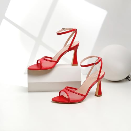 Image of Susanny High Heels for Women Pointed Open Toe Strappy Chunky Block Heels Ankle Strap Stiletto Kitten Heeled Sandals Wedding Bridal Party Prom Sexy Dress Shoes
