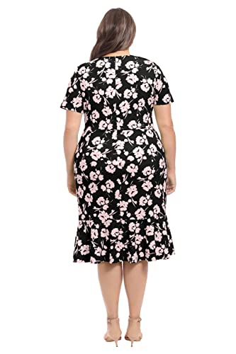 Image of London Times Women's V-Neck Dress - Flounce Hem, Twist Waist, Elegant Office & Event Wear