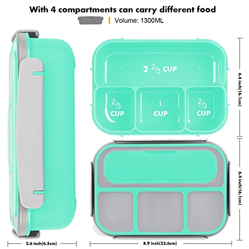 Bento Box, Lunch Box Kids, 1300Ml Bento Box Adult Lunch Box With 4 Compartment &Food Picks Cake Cups, Lunch Box Containers For Adults/Kids/Toddler, Leak-Proof, Microwave/Dishwasher/Freezer Safe(Green) #TOP1