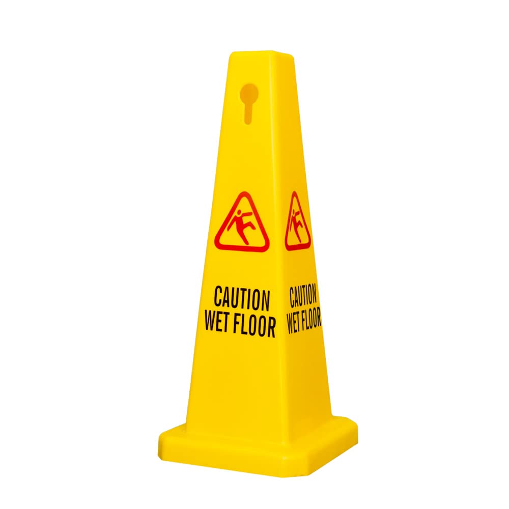 4 Sides View Caution Wet Floor Safety Cone | Highly Visible Yellow Wet Floor Sign for Safety | Easily Noticable Floor Sign