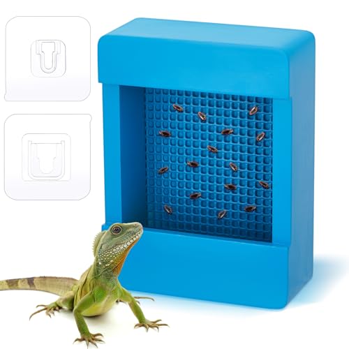 Teenyyou Chameleon Feeder Bearded Dragon Bug Bowl Wooden Bearded Dragon Feeder Insect Reptile Box with Grid Plate for Feeding Chameleon Gecko Lizard Frog Aquarium Accessories(Blue)