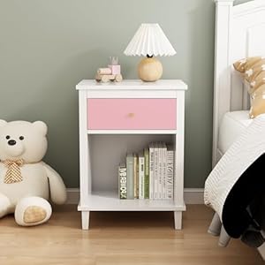 Modern Nightstand Kids Nightstand with One Drawer End Table for Boys and Girls Toddler Nightstand for Living Room Bedroom Pink