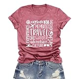 Top 15 Best Travel Shirt 2024 23 LuxLass Travel Shirts for Women Adventure T-Shirt Traveling Themed Tee Tops Pink