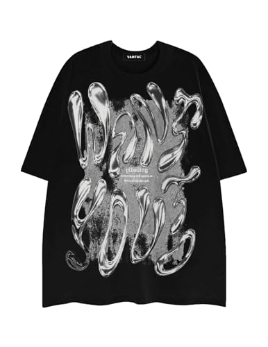 Vamtac Mens Liquid Metal Graphic Tees Vintage Cotton T Shirts Y2k
