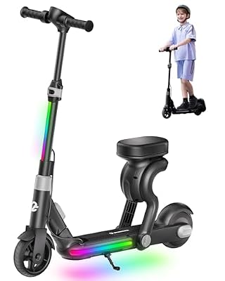 ECOROAD 2-in-1 Kids Electric Scooter EK8,200W Motor & 9 Miles Range,Up to 10 MPH,Dual Brake System,Bluetooth Music & Foldable & Adjustable Height, for Kids Ages 6-12(Black)