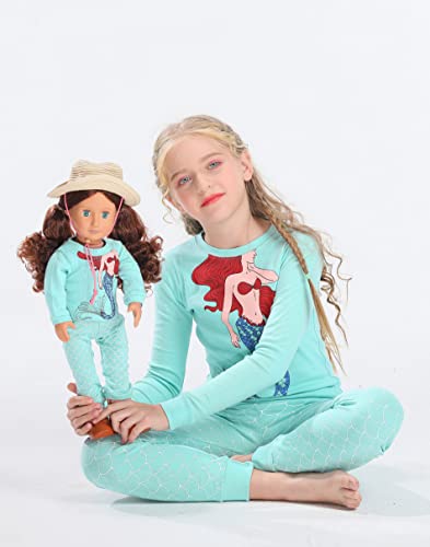 Image of Babyroom Girls Matching Doll&Toddler 4 Piece Cotton Pajamas Toddler Christmas Sleepwear