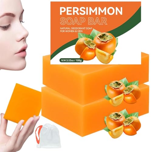 Jabón de Caqui para el Olor Corporal, Jabón de Caqui para Personas Mayores, Jabones Naturales Artesanales para una Piel Mejor, Gel de Baño Hidratante para Mujeres y Hombres (2)