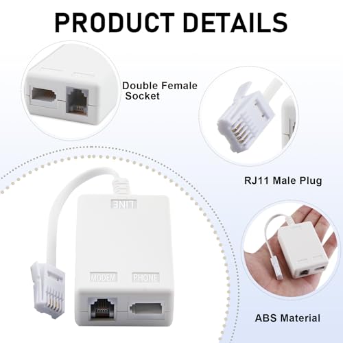 BT Telephone Splitters ADSL Filter with Cable and RJ11 Connection Adapter, ADSL Microfilter BT Plug/Socket Internet and Telephone Socket Splitter Cable for WiFi Sky EE Vodafone Plusnet Broadband Phone