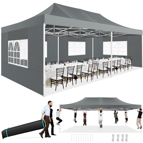 Image of COBIZI 13x26 Heavy Duty Pop Up Canopy Tent with 6 Sidewalls, Gray
