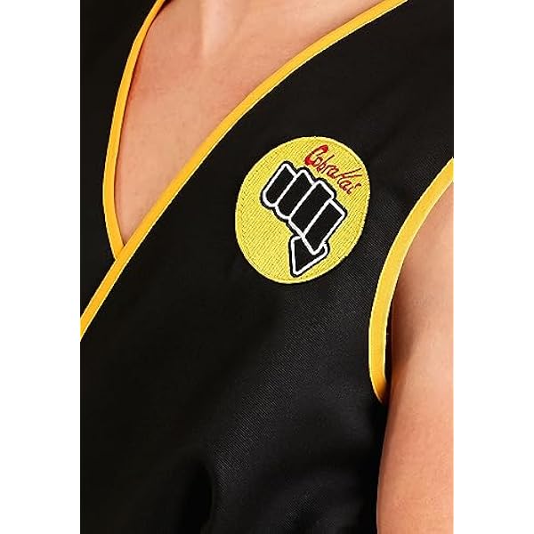 Adult Cobra Kai Fancy Dress Costume Mens, Official Karate Kid Sleeveless Black Gi Uniform Halloween Outfit Large