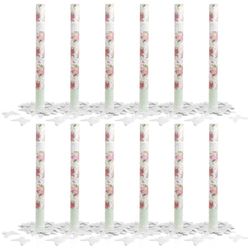 OH YEAH - 12 Unidades - Cañón Confeti Mariposas Blancas - 50 cm - Fiestas y Celebraciones - Ideal para Bodas, Cumpleaños, Eventos y Despedidas - Gran Potencia de Alcance - FÁCIL DE USAR