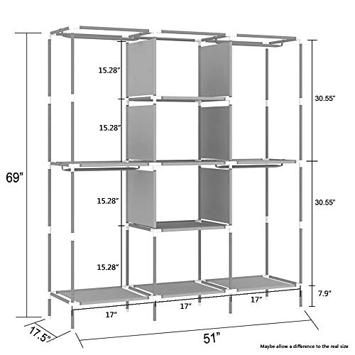 Image of 69 inches Non-Woven Fabric Portable Closet Wardrobe Organizer Storage, 51L x 17.5W x 69H inches, Blue