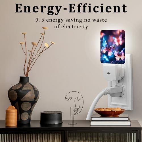 Image of Blue Butterfly Night Light, Plug-into Wall Glitter Nightlight Lamp with Dusk to Dawn Sensor, Led Lamp 0.5W Energy Efficient for Boys Girls Adults Home Decor