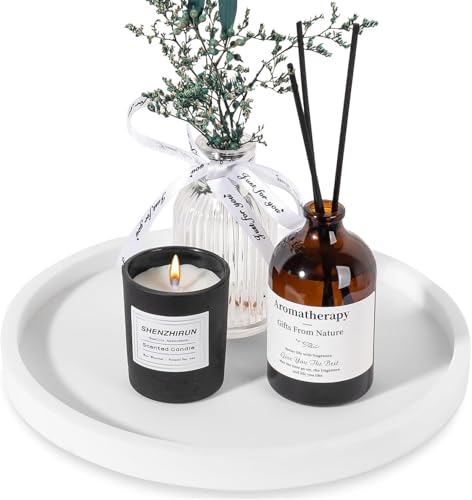 Bandeja de baño de silicona redonda para tocador, soporte decorativo para jabón, organizador de encimera de cocina, decoración de mesa de café para velas, perfumes, plantas (blanco, 9 pulgadas)