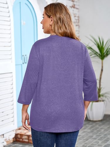 Chulianyouhuo Womens Plus Size Tops 3/4 Sleeve Casual V Neck Tee Shirts — view 4