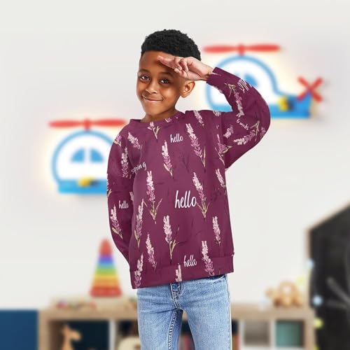 JUNZAN Aesthetic Lavender Burgundy Big Girls Hooded Sweatshirt Crewneck Outerwear for Kids Sports 4T4