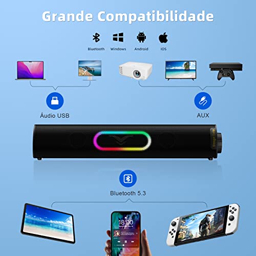 Caixa de Som USB Stage Solo Bluetooth 5.3 Speaker 12W com Som Estéreo e HiFi, 3 Modos de Luz RGB e C