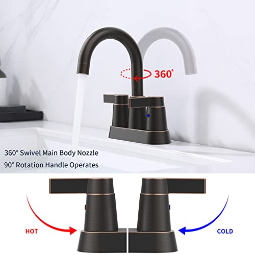 Supwork Bathroom Faucet Oil Rubbed Bronze 2 Handle Bathroom Sink Faucet 360 Degree High Arc Swivel Spout Centerset 4 Inch Centerset Bathroom Faucet For Rv Bathroom Vanity Lavatory thumb #1