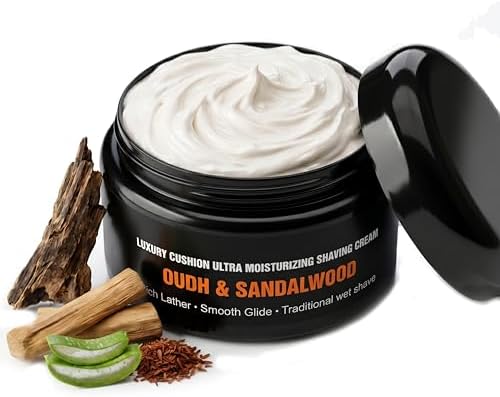Shaving Cream for Men – Oudh & Sandalwood – Rich Cushioning Lather – Moisturizing Wet Shave Cream for Shaving Brush – Traditional – 100g