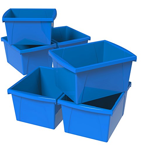 Image of Storex 4 Gallon Storage Bin - Plastic Classroom Organizer for Books and Supplies, Blue, 6-Pack (61451C06C)