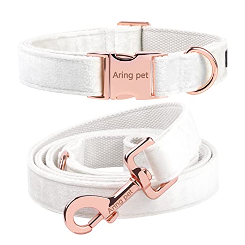 Aring Pet Dog Collar And Leash Set, Soft White Velvet Dog Collar And Leash, Adjustable Collars For Dogs #TOP10