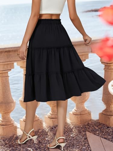 Image of Berydress Midi Skirts for Women 2026 High Waist Casual Summer Boho Skirt | Cute Flowy A Line, Tiered Ruffle, Two Side Seam Pockets, Western Style, Boho Beach Vacation, Going Out, Teacher Outfits