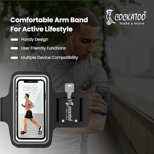 Image of Cockatoo AB01- Adjustable Sports Arm Band, Waterproof Anti Sweat PU Material, Black