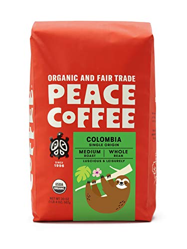 Peace Coffee Colombia Single Origin Coffee (ANEI Cooperative) Medium Roast, Organic Fair Trade Coffee, Whole Bean 20 oz. Bag
