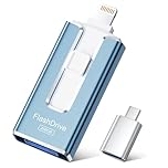 SUDEHO Cle USB 256 Go, Clé USB iPhone MFI Certifié, 4 en 1 Clef pour iPhone/Android/Type C et PC, Cle USB C Photo Stick Mémoire Externe pour Stockage Photos, Vidéos, Fichiers(Bleu)